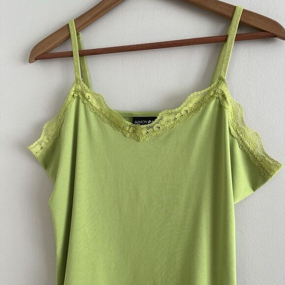 Fashion Bug Y2K Lace Trim Tank Top Cami Sz XL Green Vtg 90s Coquette Grunge - Picture 8 of 12